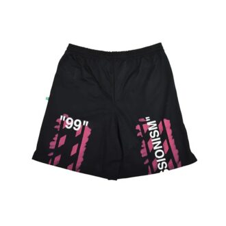 C/O Virgil Abloh Pantaloni Scurți din plasă cu șablon diagonal negru pentru bărbați