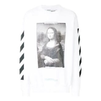 C/O Virgil Abloh Pulover cu guler rotund pentru bărbați, model Diag Monalisa, alb