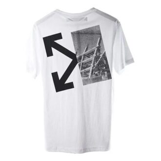 C/O Virgil Abloh Tricou alb pentru bărbați cu imprimeu săgeți despicate