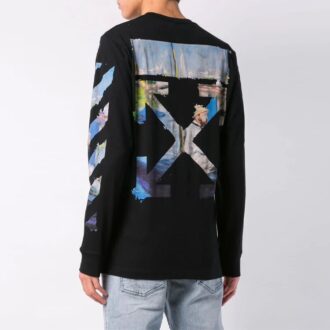 C/O Virgil Abloh Tricou negru cu mâneci lungi și Arrows diagonale pentru bărbați