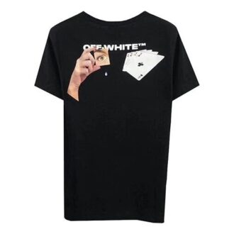 C/O Virgil Abloh Tricou negru pentru bărbați cu imprimeu realizat manual