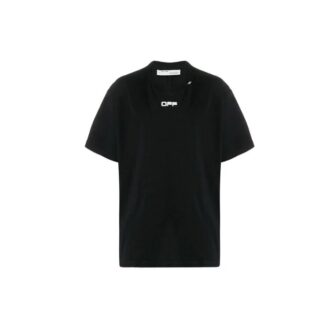 C/O Virgil Abloh Tricou slim negru pentru bărbați cu logo cu linii ondulate
