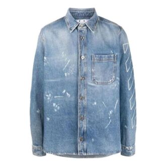 Cămășă cu mâneci lungi din denim cu imprimeu logo SS22, versiune standard, albastră