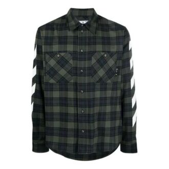 Cămășă cu mâneci lungi din flanel în carouri cu imprimeu în dungi SS21, verde