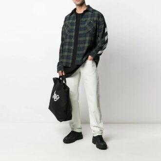 Cămășă cu mâneci lungi din flanel în carouri cu imprimeu în dungi SS21, verde