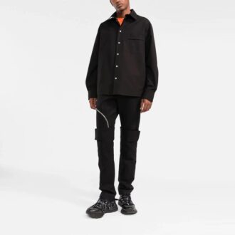 Cămășă cu mâneci lungi și buzunar la piept FW21, croială lejeră, negru