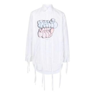 Cămășă cu mâneci lungi și imprimeu cu logo graffiti SS21, alb