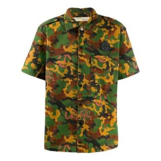 Cămășă cu mâneci scurte și imprimeu camuflaj, versiunea verde