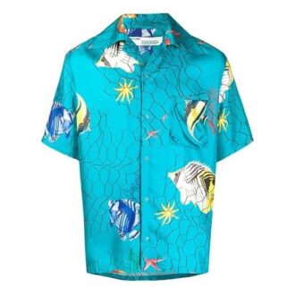 Cămășă cu mâneci scurte SS20 Blue Fishnet Bowling