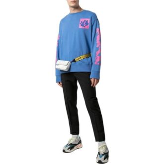 Cămașă albă cu guler rotund din tricot cu model abstract pentru bărbați Off-White