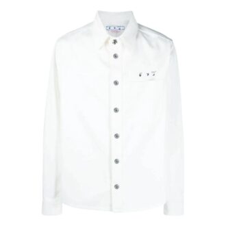 Cămașă albă Off-White pentru bărbați FW22, cu imprimeu pe spate, croi larg, din Denim, cu un singur rând de nasturi