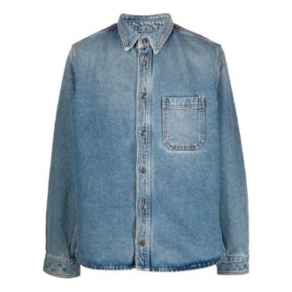 Cămașă albastră casual Off-White pentru bărbați FW21, cu mâneci lungi, croială largă, din denim uzat