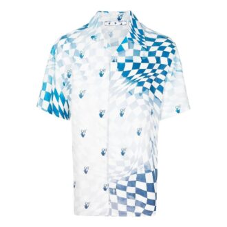 Cămașă albastră cu mânecă scurtă și imprimeu logo Off-White pentru bărbați