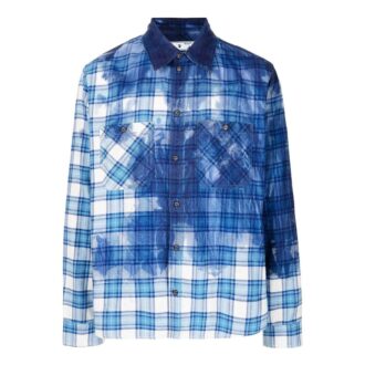Cămașă albastră cu mâneci lungi în carouri și efect de stropi de vopsea Off-White pentru bărbați FW22