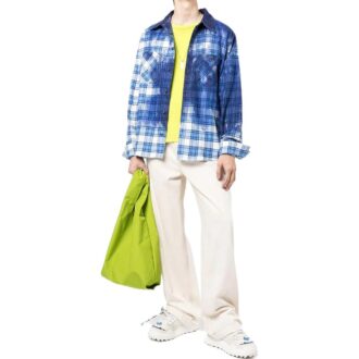 Cămașă albastră cu mâneci lungi în carouri și efect de stropi de vopsea Off-White pentru bărbați FW22