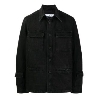 Cămașă casual Off-White pentru bărbați, colecția FW22, din denim negru, cu mâneci lungi, în culori uni