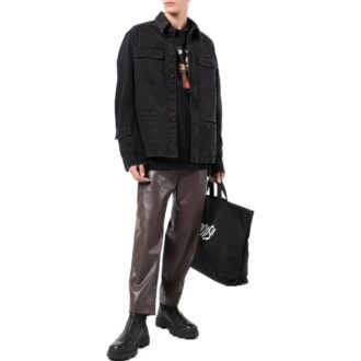 Cămașă casual Off-White pentru bărbați, colecția FW22, din denim negru, cu mâneci lungi, în culori uni