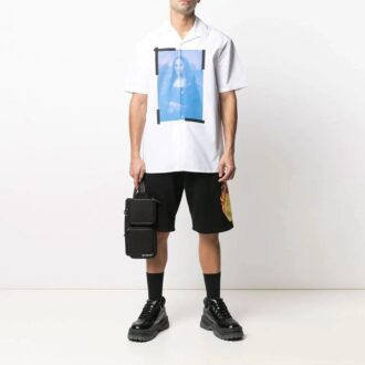 Cămașă cu mânecă scurtă și logo imprimat SS21 Alb