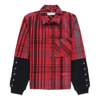 Cămașă cu mâneci din tricou în carouri „Roșu-Negru”