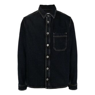 Cămașă din denim albastru închis cu mâneci lungi și slogan decorativ Off-White pentru bărbați FW21