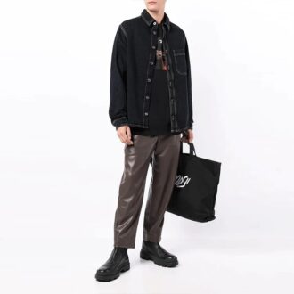 Cămașă din denim albastru închis cu mâneci lungi și slogan decorativ Off-White pentru bărbați FW21