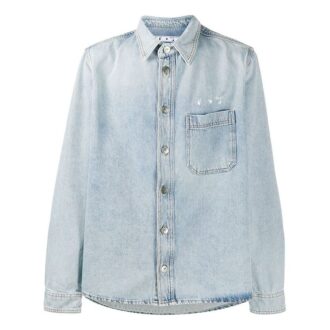 Cămașă din denim cu mâneci lungi și imprimeu logo pentru bărbați, albastră