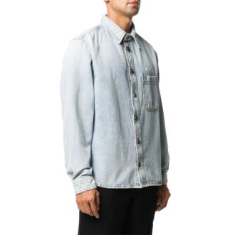 Cămașă din denim cu mâneci lungi și imprimeu logo pentru bărbați, albastră
