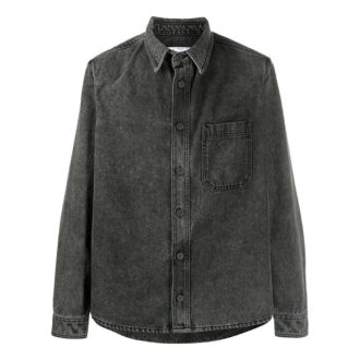 Cămașă din denim cu mâneci lungi și logo imprimat pentru bărbați, negru