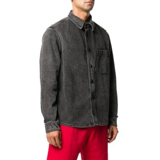 Cămașă din denim cu mâneci lungi și logo imprimat pentru bărbați, negru