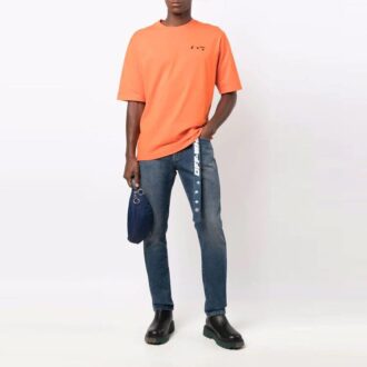 FW21 Cu logo imprimat pe piept, guler rotund, pantaloni scurți, versiune standard, portocaliu
