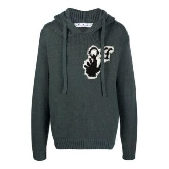 FW21 Pulover cu glugă din tricot cu logo, versiune standard, verde