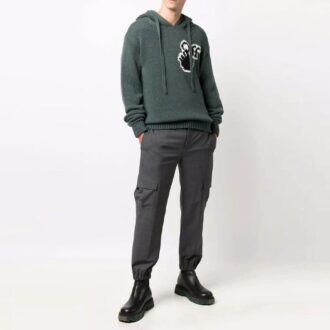 FW21 Pulover cu glugă din tricot cu logo, versiune standard, verde