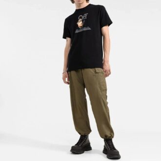 FW21 Pulover cu guler rotund și pantaloni scurți, cu imprimeu logo amuzant, versiune standard, negru