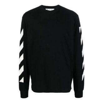 FW22 Pulover cu guler rotund și imprimeu cu dungi în formă de săgeată, mâneci lungi, negru