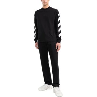 FW22 Pulover cu guler rotund și imprimeu cu dungi în formă de săgeată, mâneci lungi, negru