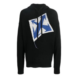 Haină bărbați Off-White FW22, croială largă, tricotată, cu imprimeu Arrows, negru