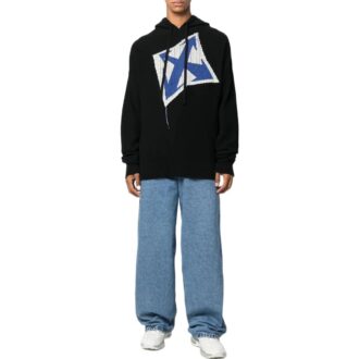 Haină bărbați Off-White FW22, croială largă, tricotată, cu imprimeu Arrows, negru