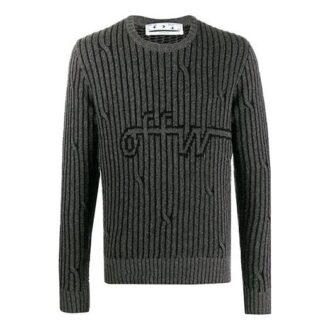 Haină de bărbați Off-White din tricot intarsiat cu mâneci lungi, gri