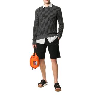 Haină de bărbați Off-White din tricot intarsiat cu mâneci lungi, gri