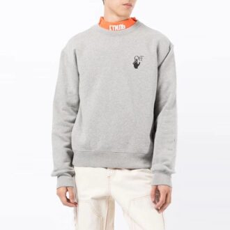 Haină Off-White pentru bărbați, colecția FW21, cu logo imprimat pe piept, model cu săgeți pe spate, mâneci lungi, croială lejeră, culoare gri