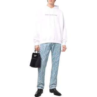 Haină pentru bărbați Off-White SS22 cu imprimeu cu slogan și litere, croială largă, albă