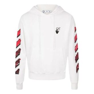 Hanorac alb pentru bărbați Off-White, colecția FW21, cu logo în formă de săgeată în degrade și croială lejeră