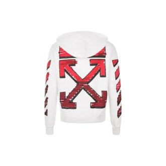 Hanorac alb pentru bărbați Off-White, colecția FW21, cu logo în formă de săgeată în degrade și croială lejeră