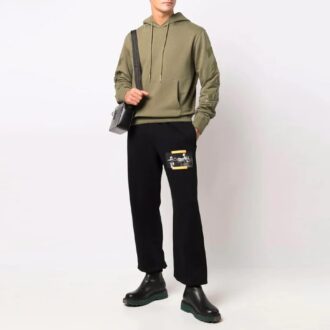 Hanorac casual Off-White pentru bărbați FW21 cu imprimeu, croială lejeră, verde