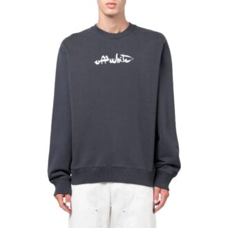 Hanorac cu glugă din bumbac Off-White pentru bărbați SS22 cu imprimeu Arrows, guler rotund și mâneci lungi, gri