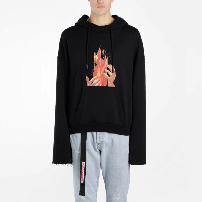 Off-White pentru bărbați cu imprimeu flacără, negru