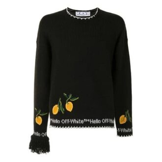 Off-White Bărbați Brodați Guler Rotund Negru