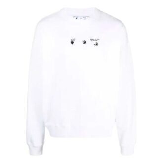 Off-White Bărbați FW21 Pulover cu mâneci lungi și imprimeu logo, croială lejeră, alb Off-White Bărbați FW21 Pulover cu mâneci lungi și imprimeu logo, croială lejeră, alb