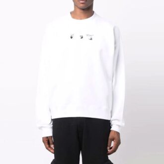 Off-White Bărbați FW21 Pulover cu mâneci lungi și imprimeu logo, croială lejeră, alb Off-White Bărbați FW21 Pulover cu mâneci lungi și imprimeu logo, croială lejeră, alb