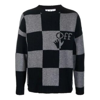 Off-White Bărbați FW21 Tricotaj cu logo în formă de grilă și intarsii, versiune obișnuită, negru Off-White Bărbați FW21 Tricotaj cu logo în formă de grilă și intarsii, versiune obișnuită, negru